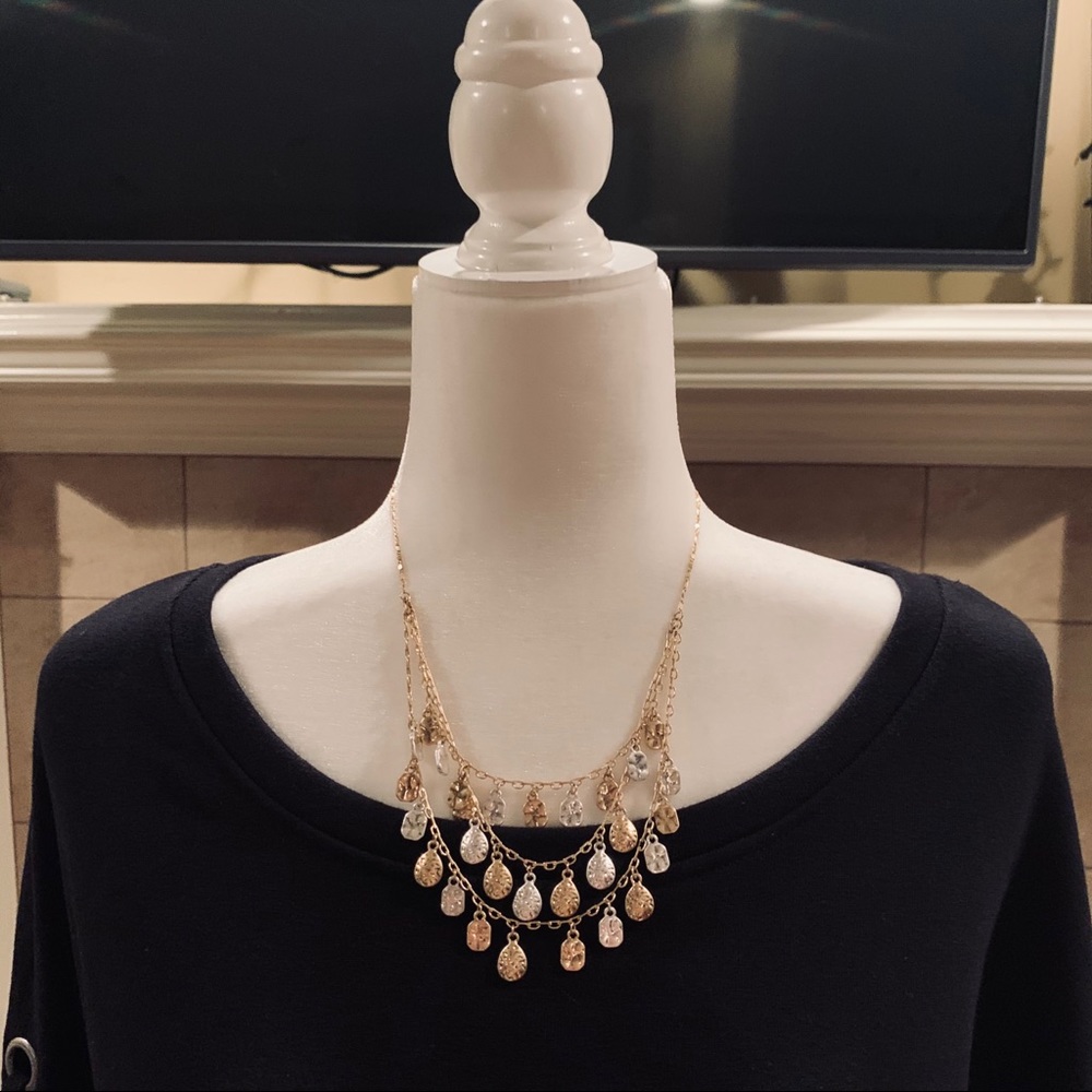 Duplaise Layer Double Tone Tear Drop Necklace